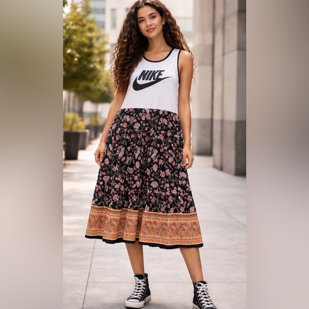 Custom Nike Boho Midi Dress M Upcycled